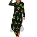 Robe-chemise fantaisie pour femme avec drapeau brésilien, boutonnée, manches longues et fendue, robe maxi