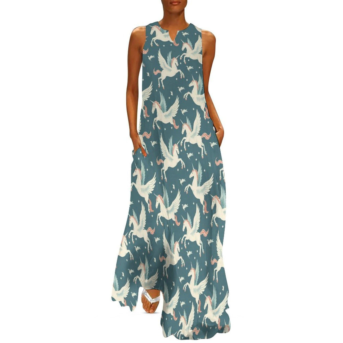 Robe longue maxi d'été sans manches à bretelles Flying Horse pour femme